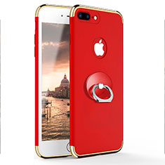 Carcasa Bumper Lujo Marco de Metal y Plastico con Anillo de dedo Soporte A04 para Apple iPhone 8 Plus Rojo