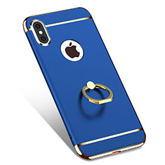 Carcasa Bumper Lujo Marco de Metal y Plastico con Anillo de dedo Soporte F02 para Apple iPhone Xs Azul