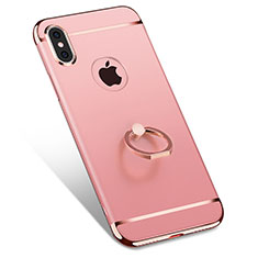 Carcasa Bumper Lujo Marco de Metal y Plastico con Anillo de dedo Soporte F02 para Apple iPhone Xs Oro Rosa