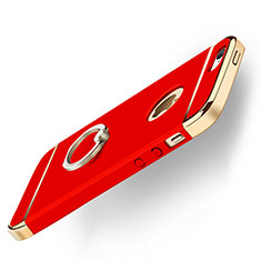 Carcasa Bumper Lujo Marco de Metal y Plastico con Anillo de dedo Soporte para Apple iPhone 5S Rojo