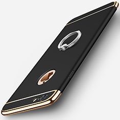 Carcasa Bumper Lujo Marco de Metal y Plastico con Anillo de dedo Soporte para Apple iPhone 6 Negro
