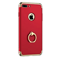 Carcasa Bumper Lujo Marco de Metal y Plastico con Anillo de dedo Soporte para Apple iPhone 7 Plus Rojo