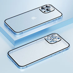 Carcasa Bumper Lujo Marco de Metal y Plastico Funda Bling-Bling LF1 para Apple iPhone 13 Pro Max Azul