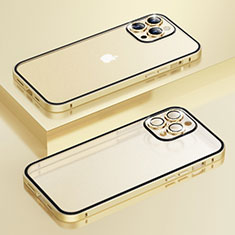 Carcasa Bumper Lujo Marco de Metal y Plastico Funda Bling-Bling LF1 para Apple iPhone 13 Pro Max Oro