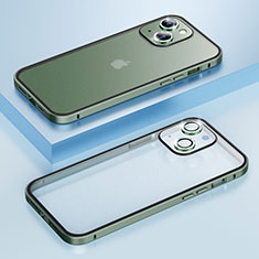 Carcasa Bumper Lujo Marco de Metal y Plastico Funda Bling-Bling LF1 para Apple iPhone 15 Verde