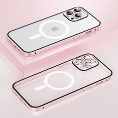 Carcasa Bumper Lujo Marco de Metal y Plastico Funda con Mag-Safe Magnetic Bling-Bling LF1 para Apple iPhone 13 Pro Max Oro Rosa