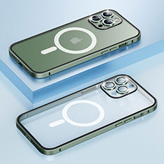 Carcasa Bumper Lujo Marco de Metal y Plastico Funda con Mag-Safe Magnetic Bling-Bling LF1 para Apple iPhone 13 Pro Verde