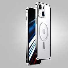 Carcasa Bumper Lujo Marco de Metal y Plastico Funda con Mag-Safe Magnetic JB1 para Apple iPhone 14 Plata