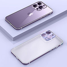 Carcasa Bumper Lujo Marco de Metal y Plastico Funda con Mag-Safe Magnetic JB1 para Apple iPhone 14 Pro Max Morado