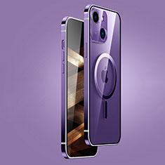 Carcasa Bumper Lujo Marco de Metal y Plastico Funda con Mag-Safe Magnetic JB1 para Apple iPhone 15 Morado