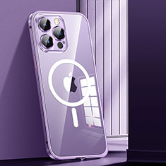 Carcasa Bumper Lujo Marco de Metal y Plastico Funda con Mag-Safe Magnetic JL1 para Apple iPhone 14 Pro Morado