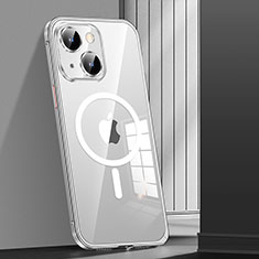 Carcasa Bumper Lujo Marco de Metal y Plastico Funda con Mag-Safe Magnetic JL1 para Apple iPhone 15 Plata