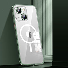 Carcasa Bumper Lujo Marco de Metal y Plastico Funda con Mag-Safe Magnetic JL1 para Apple iPhone 15 Plus Verde