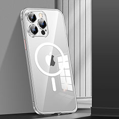 Carcasa Bumper Lujo Marco de Metal y Plastico Funda con Mag-Safe Magnetic JL1 para Apple iPhone 15 Pro Plata