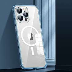 Carcasa Bumper Lujo Marco de Metal y Plastico Funda con Mag-Safe Magnetic JL1 para Apple iPhone 16 Pro Azul