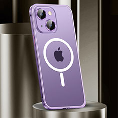 Carcasa Bumper Lujo Marco de Metal y Plastico Funda con Mag-Safe Magnetic JL2 para Apple iPhone 14 Morado