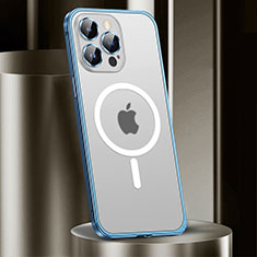 Carcasa Bumper Lujo Marco de Metal y Plastico Funda con Mag-Safe Magnetic JL2 para Apple iPhone 15 Pro Max Azul