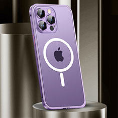 Carcasa Bumper Lujo Marco de Metal y Plastico Funda con Mag-Safe Magnetic JL2 para Apple iPhone 15 Pro Max Morado