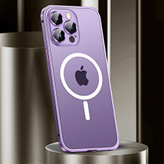 Carcasa Bumper Lujo Marco de Metal y Plastico Funda con Mag-Safe Magnetic JL2 para Apple iPhone 15 Pro Morado