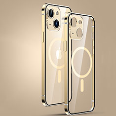 Carcasa Bumper Lujo Marco de Metal y Plastico Funda con Mag-Safe Magnetic JL3 para Apple iPhone 14 Oro