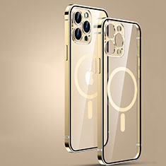 Carcasa Bumper Lujo Marco de Metal y Plastico Funda con Mag-Safe Magnetic JL3 para Apple iPhone 14 Pro Max Oro