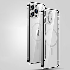 Carcasa Bumper Lujo Marco de Metal y Plastico Funda con Mag-Safe Magnetic JL3 para Apple iPhone 14 Pro Max Plata