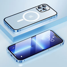 Carcasa Bumper Lujo Marco de Metal y Plastico Funda con Mag-Safe Magnetic LF1 para Apple iPhone 13 Pro Max Azul