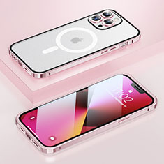 Carcasa Bumper Lujo Marco de Metal y Plastico Funda con Mag-Safe Magnetic LF1 para Apple iPhone 13 Pro Oro Rosa