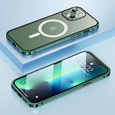 Carcasa Bumper Lujo Marco de Metal y Plastico Funda con Mag-Safe Magnetic LF1 para Apple iPhone 13 Verde