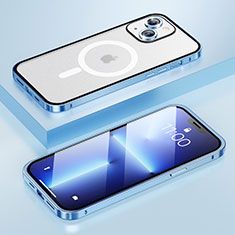 Carcasa Bumper Lujo Marco de Metal y Plastico Funda con Mag-Safe Magnetic LF1 para Apple iPhone 14 Azul