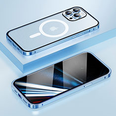 Carcasa Bumper Lujo Marco de Metal y Plastico Funda con Mag-Safe Magnetic LF1 para Apple iPhone 14 Pro Max Azul