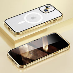 Carcasa Bumper Lujo Marco de Metal y Plastico Funda con Mag-Safe Magnetic LF1 para Apple iPhone 15 Oro