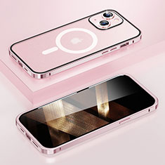 Carcasa Bumper Lujo Marco de Metal y Plastico Funda con Mag-Safe Magnetic LF1 para Apple iPhone 15 Plus Oro Rosa