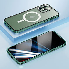 Carcasa Bumper Lujo Marco de Metal y Plastico Funda con Mag-Safe Magnetic LF1 para Apple iPhone 15 Pro Verde