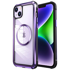 Carcasa Bumper Lujo Marco de Metal y Plastico Funda con Mag-Safe Magnetic LF2 para Apple iPhone 14 Morado