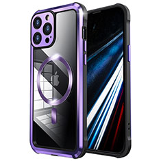 Carcasa Bumper Lujo Marco de Metal y Plastico Funda con Mag-Safe Magnetic LF2 para Apple iPhone 14 Pro Max Morado