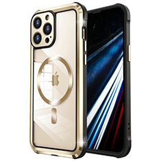 Carcasa Bumper Lujo Marco de Metal y Plastico Funda con Mag-Safe Magnetic LF2 para Apple iPhone 14 Pro Oro