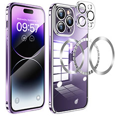 Carcasa Bumper Lujo Marco de Metal y Plastico Funda con Mag-Safe Magnetic LF3 para Apple iPhone 14 Pro Max Morado