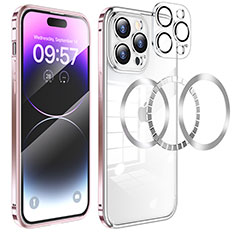 Carcasa Bumper Lujo Marco de Metal y Plastico Funda con Mag-Safe Magnetic LF3 para Apple iPhone 16 Pro Max Oro Rosa