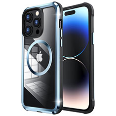 Carcasa Bumper Lujo Marco de Metal y Plastico Funda con Mag-Safe Magnetic LF4 para Apple iPhone 14 Pro Max Azul