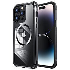 Carcasa Bumper Lujo Marco de Metal y Plastico Funda con Mag-Safe Magnetic LF4 para Apple iPhone 14 Pro Negro