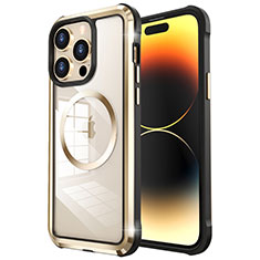 Carcasa Bumper Lujo Marco de Metal y Plastico Funda con Mag-Safe Magnetic LF4 para Apple iPhone 14 Pro Oro