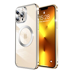 Carcasa Bumper Lujo Marco de Metal y Plastico Funda con Mag-Safe Magnetic LF5 para Apple iPhone 13 Pro Max Oro