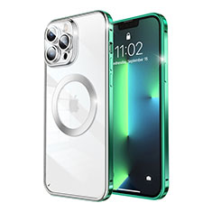 Carcasa Bumper Lujo Marco de Metal y Plastico Funda con Mag-Safe Magnetic LF5 para Apple iPhone 13 Pro Verde