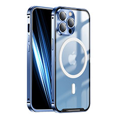 Carcasa Bumper Lujo Marco de Metal y Plastico Funda con Mag-Safe Magnetic LK1 para Apple iPhone 13 Pro Max Azul