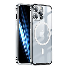 Carcasa Bumper Lujo Marco de Metal y Plastico Funda con Mag-Safe Magnetic LK1 para Apple iPhone 13 Pro Max Plata