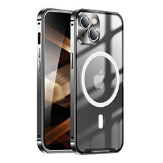 Carcasa Bumper Lujo Marco de Metal y Plastico Funda con Mag-Safe Magnetic LK1 para Apple iPhone 15 Negro