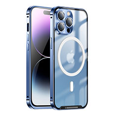 Carcasa Bumper Lujo Marco de Metal y Plastico Funda con Mag-Safe Magnetic LK1 para Apple iPhone 15 Pro Azul