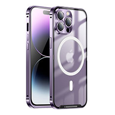 Carcasa Bumper Lujo Marco de Metal y Plastico Funda con Mag-Safe Magnetic LK1 para Apple iPhone 16 Pro Max Morado