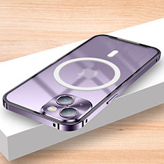 Carcasa Bumper Lujo Marco de Metal y Plastico Funda con Mag-Safe Magnetic LK2 para Apple iPhone 14 Morado